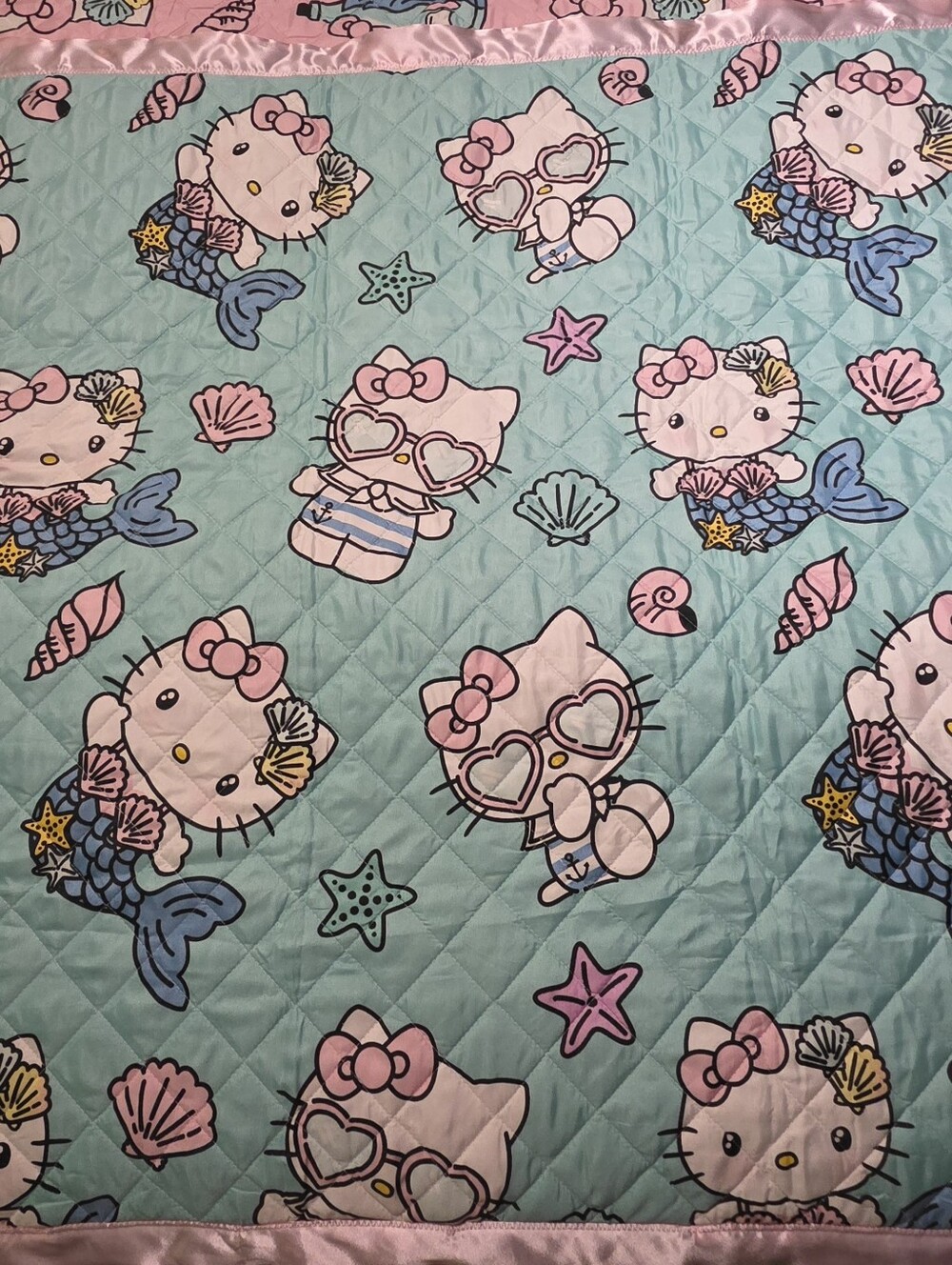 Hello Kitty Mermaid Handmade Baby Blanket Quilt- Double Sided!